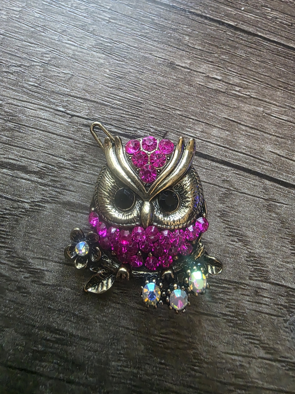 Vintage Rhinestone Owl Hair Clip  Pin